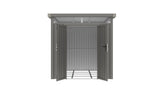 Casuta / magazie de gradina premium metalica, KLUGMEISTER Anna-B Gri Aluminiu, dimensiuni 230x230x222 cm, cu fereastra si baza metalica