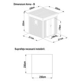 Casuta / magazie de gradina premium metalica, KLUGMEISTER Anna-B Gri Aluminiu, dimensiuni 230x230x222 cm, cu fereastra si baza metalica