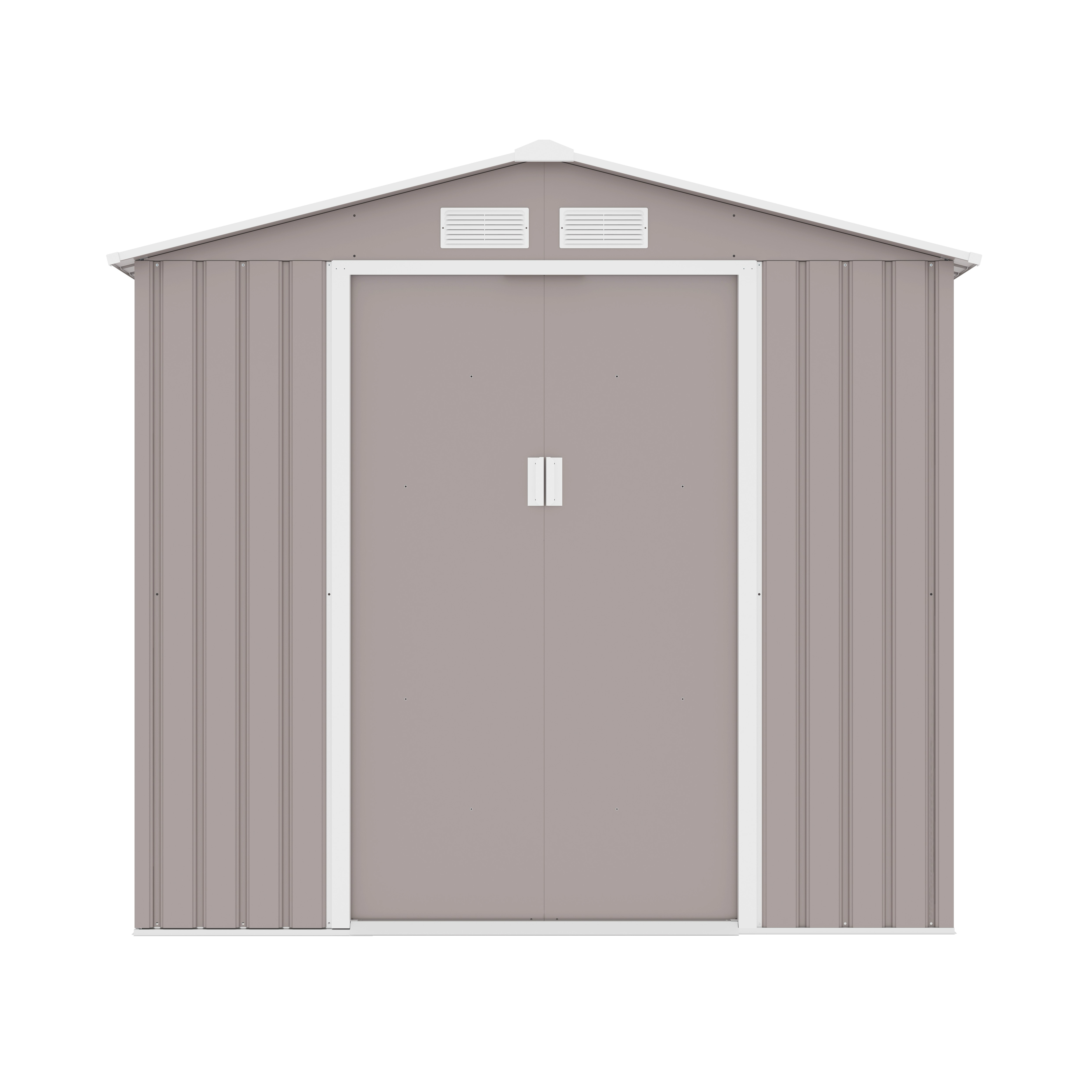 Casuta / magazie premium metalica pentru gradina Klugmeister Archer-B, Gri cald, cu baza metalica, 213x195x195 cm