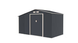 Casuta / magazie de gradina premium metalica, MESTERINO Luke B Gri/Bej, dimensiuni 342x191x202 cm, cu baza metalica