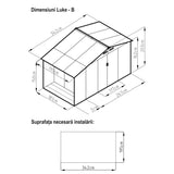 Casuta / magazie de gradina premium metalica, MESTERINO Luke B Gri/Bej, dimensiuni 342x191x202 cm, cu baza metalica