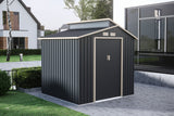 Casuta / magazie de gradina premium metalica, MESTERINO Oscar B Gri/Bej, dimensiuni 220x193x214 cm, cu baza metalica