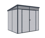 Casuta / magazie de gradina premium din material plastic, KLUGMEISTER Toya B Gri, dimensiuni 238x191x215 cm, cu baza metalica
