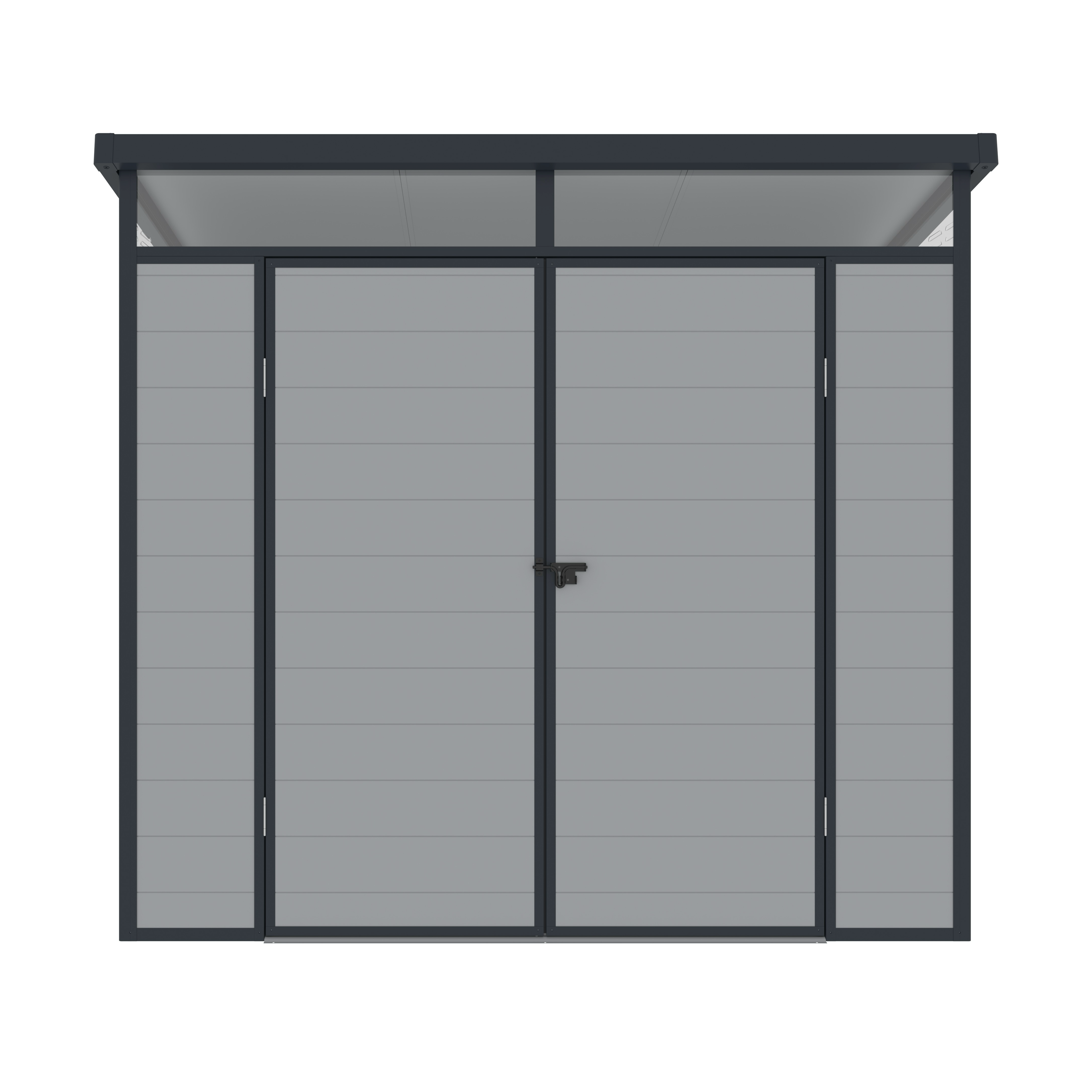 Casuta / magazie premium din material plastic pentru gradina, Klugmeister Toya B, Gri, cu baza metalica, 238x191x215 cm