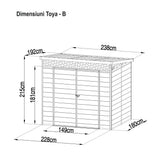 Casuta / magazie de gradina premium din material plastic, KLUGMEISTER Toya B Gri, dimensiuni 238x191x215 cm, cu baza metalica