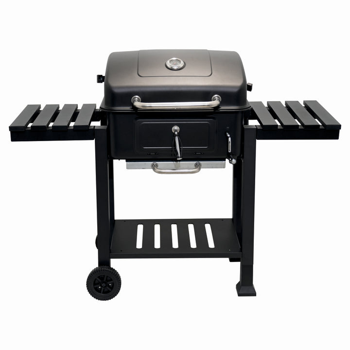 Gratar pe carbuni KLUGMEISTER FT01-017, material otel (husa inclusa), cu tava pentru cenusa, capac si roti de deplasare, suprafata gatire 54x43 cm