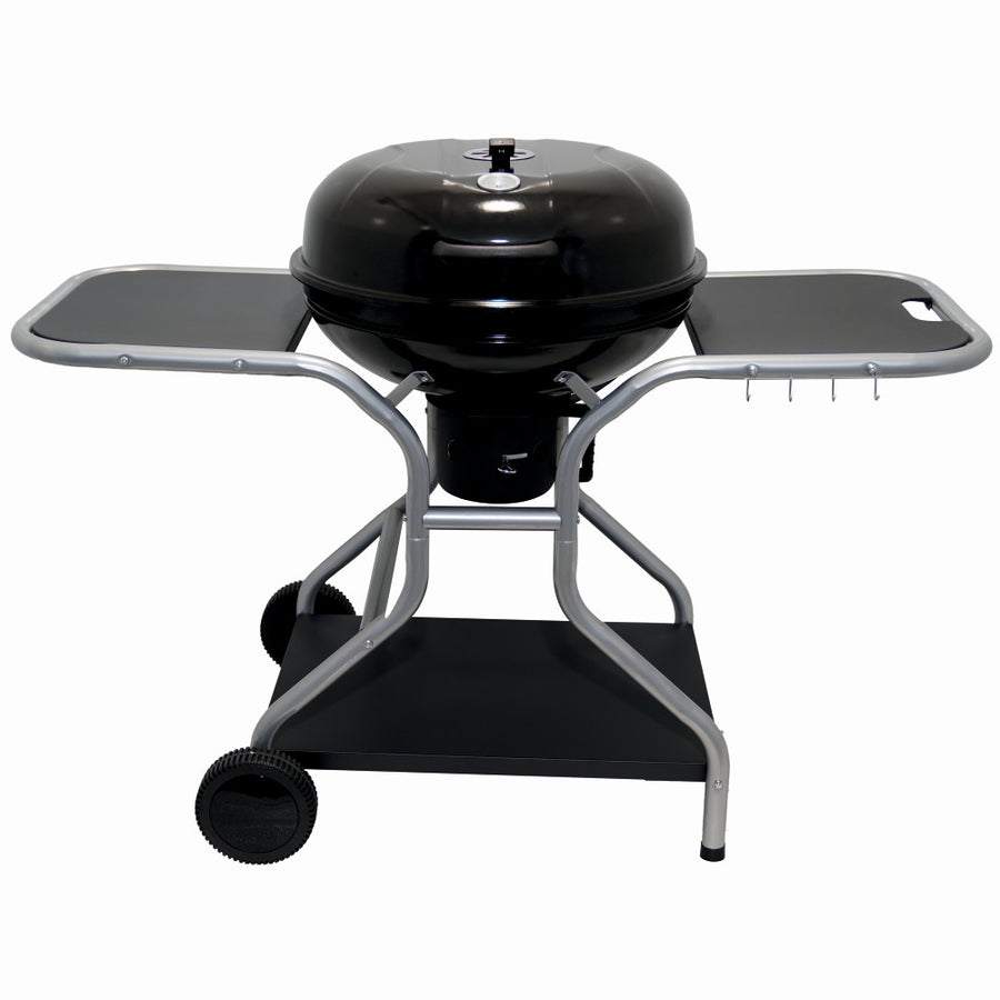 Gratar pe carbuni KLUGMEISTER KY22020T, material otel, cu capac si roti de deplasare, inaltime gatire 78 cm, dimensiuni 133x67x98 cm