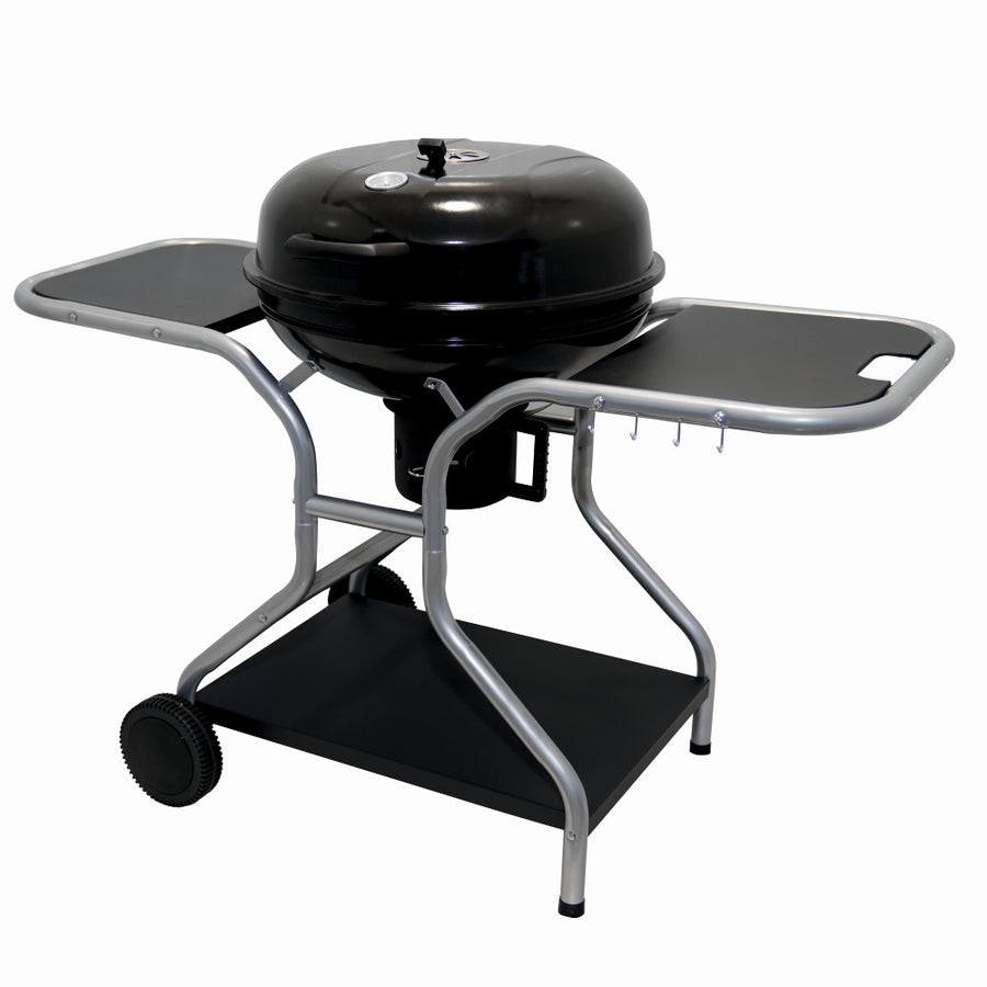 Gratar pe carbuni KLUGMEISTER KY22020T, material otel, cu capac si roti de deplasare, inaltime gatire 78 cm, dimensiuni 133x67x98 cm