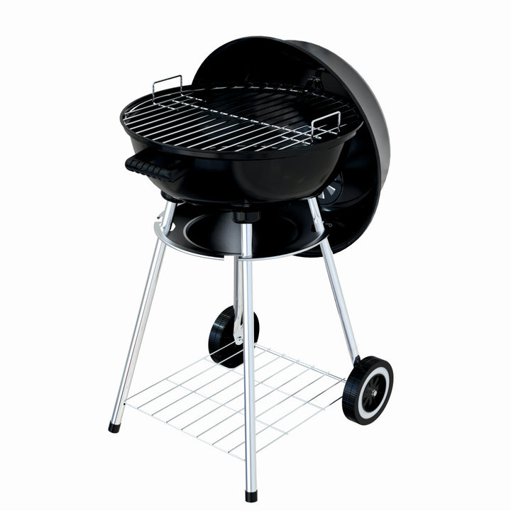 Gratar pe carbuni KLUGMEISTER KY22018A, material otel, cu capac si roti de deplasare, diametru gatire 54 cm, inaltime gatire 78 cm
