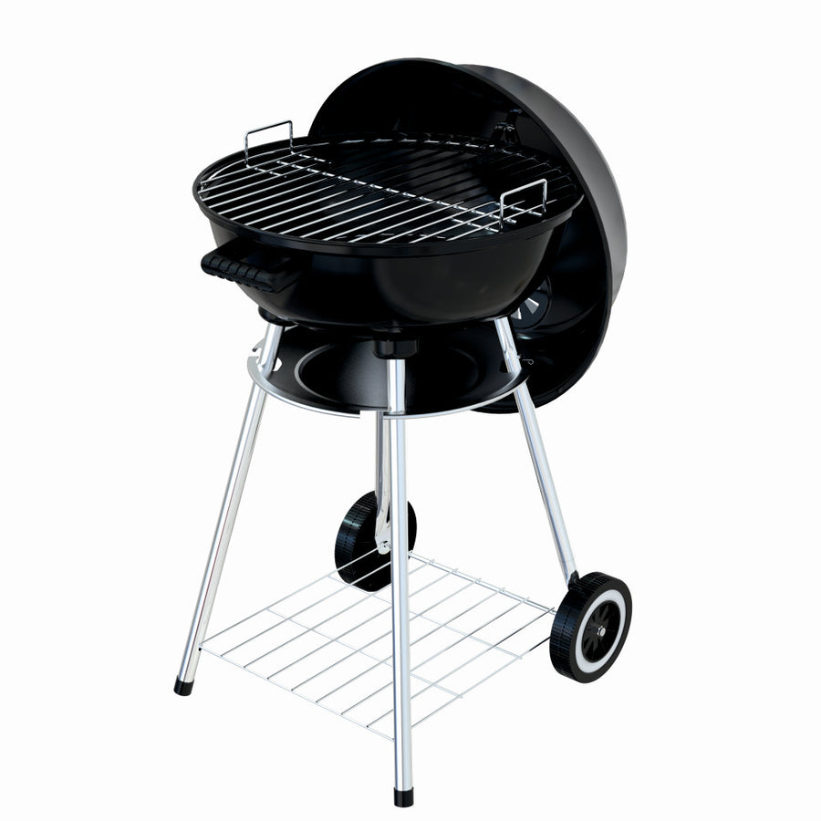 Gratar pe carbuni KLUGMEISTER KY22018A, material otel, cu capac si roti de deplasare, diametru gatire 54 cm, inaltime gatire 78 cm