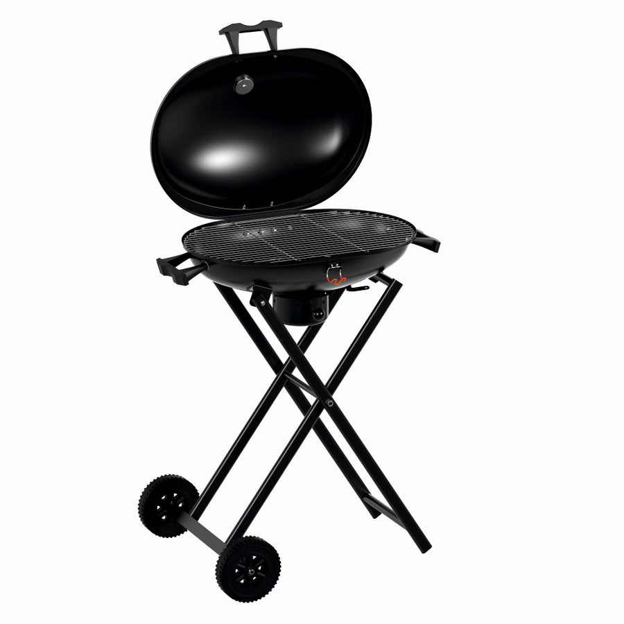 Gratar pe carbuni KLUGMEISTER KY30018, material otel, cu roti deplasare, pliabil, gura golire cenusa, suprafata gatire 54x37 cm