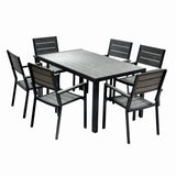 Set mobilier terasa/gradina KLUGMEISTER KJT2056, structura din otel, masa + 6 scaune din HDPE, culoare gri