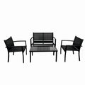 Set mobilier terasa/gradina KLUGMEISTER KJFT079, doua fotolii + canapea + masuta din sticla securizata, culoare neagra