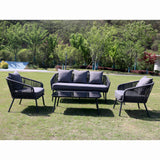 Set mobiler terasa/gradina din aluminiu KLUGMEISTER KJF10537, canapea + doua fotolii + masa din sticla (perne incluse), culoare gri