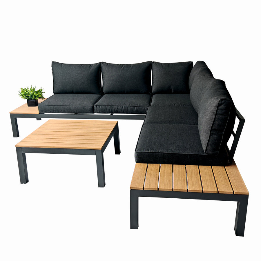 Set mobilier terasa/gradina premium din aluminiu si polywood KLUGMEISTER KJF4313, 4 piese (perne incluse), culoare gri