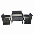 Set mobilier terasa/gradina tip ratan KLUGMEISTER KJFR030, canapea + doua fotolii + masuta din sticla securizata, culoare gri