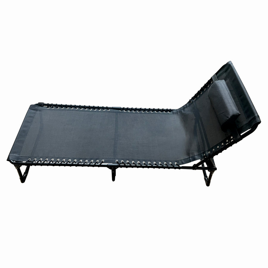 Sezlong pliabil din otel 189x59x34 cm din otel si fir textilene MESTERINO KJF3797, culoare neagra