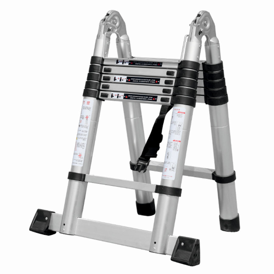 Scara telescopica din aluminiu cu balama MESTERINO TOOLS JL-102-2X1.9, 1.9+1.9 metri, 2x6 trepte, greutate maxima 150 kg