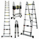 Scara telescopica din aluminiu cu balama MESTERINO TOOLS JL-102-2X1.9, 1.9+1.9 metri, 2x6 trepte, greutate maxima 150 kg