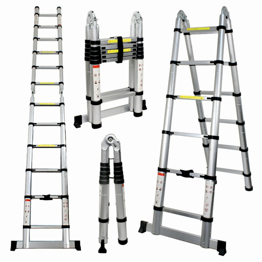 Scara telescopica din aluminiu cu balama MESTERINO TOOLS JL-102-2X1.9, 1.9+1.9 metri, 2x6 trepte, greutate maxima 150 kg