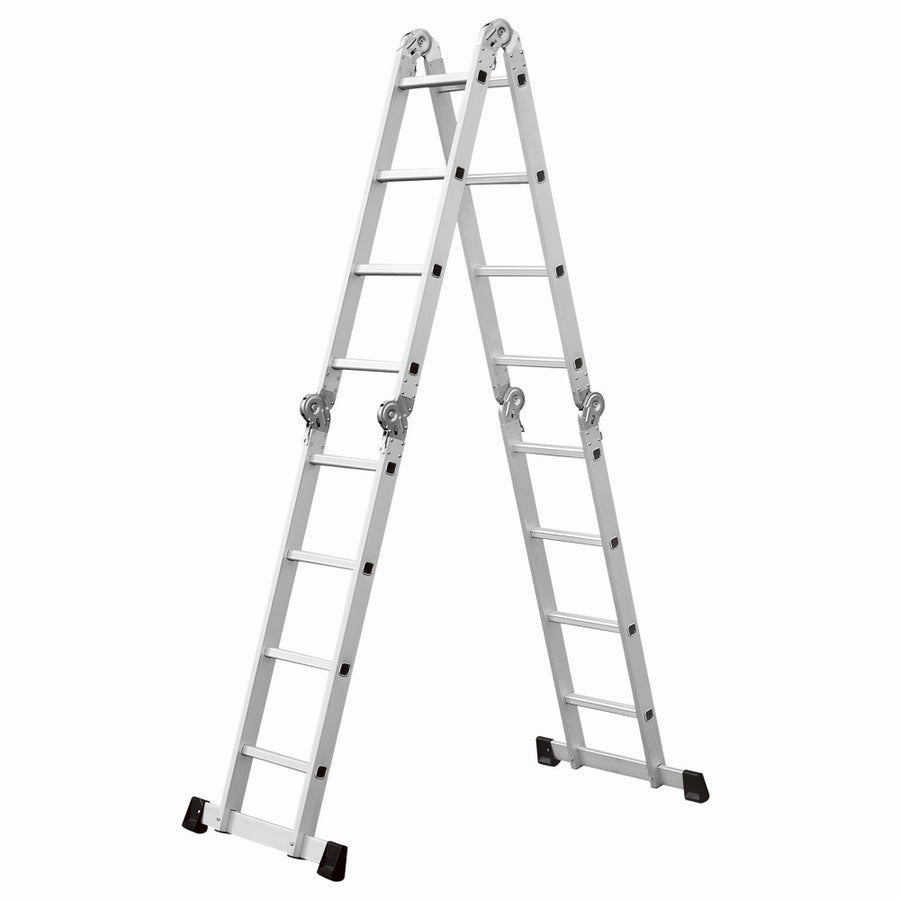 Scara multifunctionala din aluminiu cu balama MESTERINO TOOLS JL-201-4X4, 4.7 metri, 4x4 trepte, greutate maxima 150 kg
