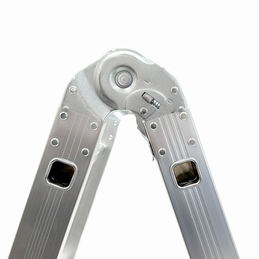 Scara multifunctionala din aluminiu cu balama MESTERINO TOOLS JL-201-4X4, 4.7 metri, 4x4 trepte, greutate maxima 150 kg