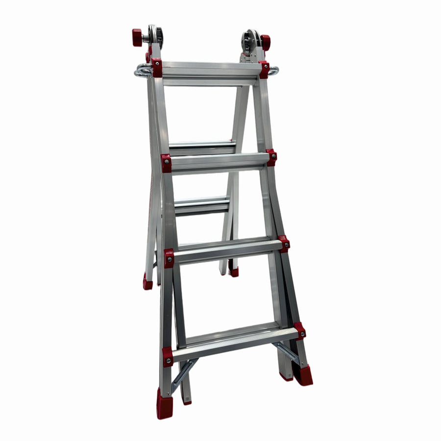Scara multifunctionala din aluminiu cu balama MESTERINO TOOLS JL-404S-4X4, 3.9 metri, 4x4 trepte, greutate maxima 150 kg