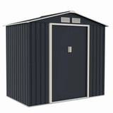 Casuta / magazie de gradina premium metalica MESTERINO Archer-A, Gri/Bej, dimensiuni 213x131x195 cm, cu usi culisante si baza metalica