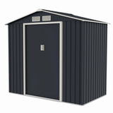 Casuta / magazie de gradina premium metalica MESTERINO Archer-A, Gri/Bej, dimensiuni 213x131x195 cm, cu usi culisante si baza metalica