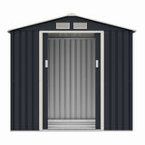 Casuta / magazie de gradina premium metalica MESTERINO Archer-A, Gri/Bej, dimensiuni 213x131x195 cm, cu usi culisante si baza metalica