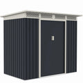 Casuta / magazie de gradina premium metalica, MESTERINO Bella-A, Gri/Bej, dimensiuni 203x117x180 cm, cu usi culisante si baza metalica