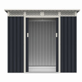 Casuta / magazie de gradina premium metalica, MESTERINO Bella-A, Gri/Bej, dimensiuni 203x117x180 cm, cu usi culisante si baza metalica