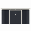 Casuta / magazie de gradina premium metalica, MESTERINO Bella-C, Gri/Bej, dimensiuni 343x142x184 cm, cu usi culisante si baza metalica