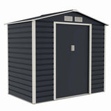 Casuta / magazie de gradina premium metalica, MESTERINO Evan-A, Gri/Bej, dimensiuni 213x131x192 cm, cu usi culisante si baza metalica