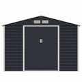 Casuta / magazie de gradina premium metalica, MESTERINO Evan-C, Gri/Bej, dimensiuni 277x195x200 cm, cu usi culisante si baza metalica