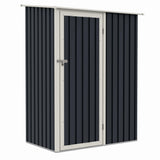 Casuta / magazie de gradina premium metalica, MESTERINO Joy-A, Gri/Bej, dimensiuni 143x89x186 cm, cu usa cu balama si baza metalica