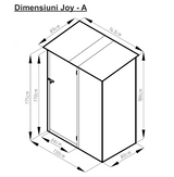 Casuta / magazie de gradina premium metalica, MESTERINO Joy-A, Gri/Bej, dimensiuni 143x89x186 cm, cu usa cu balama si baza metalica