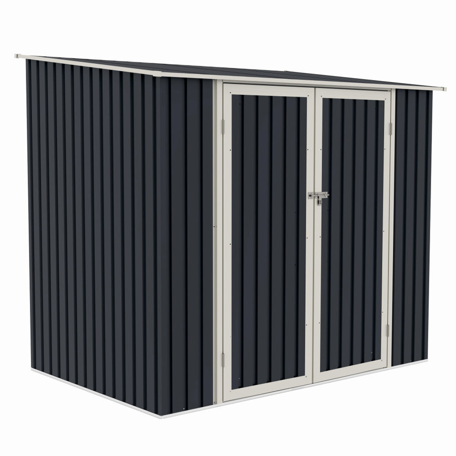 Casuta / magazie de gradina premium metalica, MESTERINO Joy-B, Gri/Bej, dimensiuni 222x149x194 cm, cu usi cu balama si baza metalica