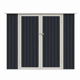 Casuta / magazie de gradina premium metalica, MESTERINO Joy-B, Gri/Bej, dimensiuni 222x149x194 cm, cu usi cu balama si baza metalica