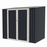 Casuta / magazie de gradina premium metalica, MESTERINO Joy-B, Gri/Bej, dimensiuni 222x149x194 cm, cu usi cu balama si baza metalica
