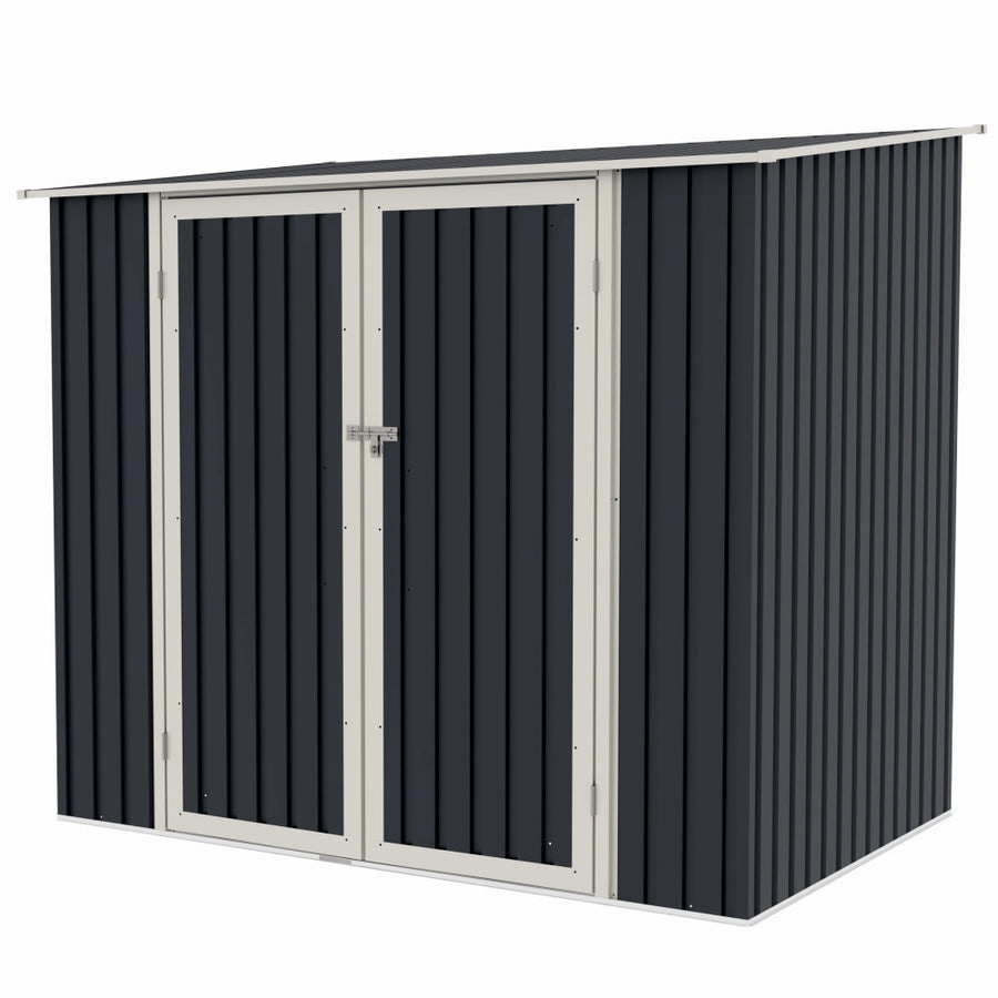 Casuta / magazie de gradina premium metalica, MESTERINO Joy-B, Gri/Bej, dimensiuni 222x149x194 cm, cu usi cu balama si baza metalica