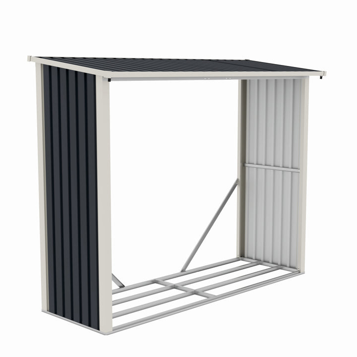 Magazie de lemne, pentru depozitare ideala, din metal zincat vopsit MESTERINO WA-B, Gri/Bej, dimensiuni 242x89x190 cm