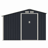 Casuta / magazie de gradina premium metalica, MESTERINO Luke-A, Gri/Bej, dimensiuni 278x131x195 cm, cu usi culisante si baza metalica