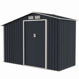 Casuta / magazie de gradina premium metalica, MESTERINO Luke-A, Gri/Bej, dimensiuni 278x131x195 cm, cu usi culisante si baza metalica