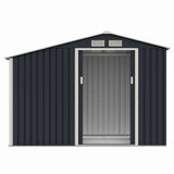 Casuta / magazie de gradina premium metalica, MESTERINO Luke-A, Gri/Bej, dimensiuni 278x131x195 cm, cu usi culisante si baza metalica