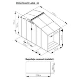 Casuta / magazie de gradina premium metalica, MESTERINO Luke-A, Gri/Bej, dimensiuni 278x131x195 cm, cu usi culisante si baza metalica