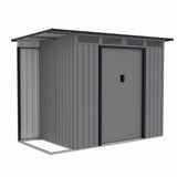 Casuta / magazie de gradina premium metalica, MESTERINO Chester-A, Gri/Bej, dimensiuni 257x142x184 cm, cu usi culisante si baza metalica