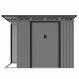 Casuta / magazie de gradina premium metalica, MESTERINO Chester-A, Gri/Bej, dimensiuni 257x142x184 cm, cu usi culisante si baza metalica
