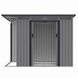 Casuta / magazie de gradina premium metalica, MESTERINO Chester-A, Gri/Bej, dimensiuni 257x142x184 cm, cu usi culisante si baza metalica