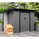 Casuta / magazie de gradina premium metalica, MESTERINO Chester-A, Gri/Bej, dimensiuni 257x142x184 cm, cu usi culisante si baza metalica